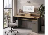 Schreibtisch OTTO HOME "Peooria Computertisch mit Monitoraufsatz & Towerfach, viel Stauraum", grau (artisan, eiche, graphitgrau, graphitgrau, artisan, eiche), B:160cm H:91cm T:70cm, Tische, Schreibtisch, Büroschreibtisch, Gamingtisch mit Schublade, modern, Breite 160 cm
