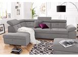Ecksofa EXXPO - SOFA FASHION "Spring, super bequem und komfortabel mit Armteil- und Kopfteilfunktion", silber, B:274cm H:81cm T:206cm, NaturLEDER (echtes Rindsleder) in Sitz und Rücken. Korpus in passendem Kunstleder SOFTLUX bezogen;Luxus-Microfaser (100% Polyester);Struktur ( 100% Polyester), Sofas, Ecksofa, wahlweise mit Bettfunktion und Bettkasten, L-Form