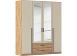 Kleiderschrank RAUCH "Schrank Garderobe Ankleide GAMMA Breiten 91/136/181/226/271/315/360 cm", eiche artisan, beige (champagner), griffstangen graumetallic, B:181cm H:210cm T:54cm, Holzwerkstoff, Schränke, Kleiderschrank, verschiedene Griff-Varianten, mit Spiegel TOPSELLER MADE IN GERMANY