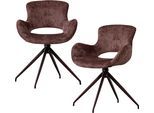 Esszimmerstuhl WOOOD "Eliva mit Grobstruktur-Velvetbezug und Metallgestell 58 x 82 x 58 cm", braun (violett), B:58cm H:82cm T:58cm, Holzwerkstoff, Metall, Stühle, Esszimmerstuhl, Sehr hohe Verschleißfestigkeit, Drehmechanismus, Pfleiglicht