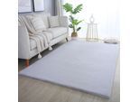 Hochflor-Teppich AYYILDIZ TEPPICHE "POUFFY 5100", silber (silberfarben), B:240cm H:20mm L:340cm, Polyester, Teppiche, Läufer, weicher glatter Softflor, Kaninchen Fell Haptik, waschbar