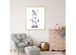 Bild mit Rahmen QUEENCE "Vintage Polo Teddy Bär in Pullunder", farbe rahmen: beige, farbe bild(er): grau, B:50cm H:70cm T:1,5cm, Acrylglas, Holzrahmen, Bilder, HD Premium Poster-Druck inkl. Echtholzrahmen in beige