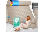 ELONEO Rückenkissen Sand 70 cm breit mit Verstellbarer und Abnehmbarer Nackenrolle, Keilkissen für Bett und Sofa geeignet, dreieckiges Lesekissen, Kissen mit waschbarem Bezug, praktisches Seitenfach