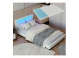 Juskys Polsterbett Paris 90x200 cm weiß mit Matratze – Einzelbett + LED-Beleuchtung & Lattenrost