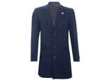 Lange marineblauwe wollen slim-fit overjas voor heren
