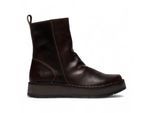 Fly London Dames Donkerbruine RENO053FLY Leren Enkellaarsjes met Rits en Platform Comfort