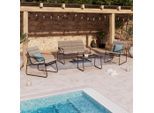 Ambia Garden Gartenset, Anthrazit, Grau, Teak, Metall, Kunststoff, 4-teilig, Uni, Füllung: Polyester, Vlies, 115x75.5x74 cm, wetterfest, Tisch mit Glasplatte, geeignet für Balkon, Gartenmöbel, Gartenmöbel-Sets