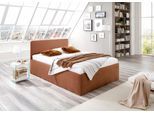 Polsterbett "Davos", braun, B:145cm H:98cm L:210cm, Bezug Bett: Microfaser (100% Polyester);Bonnell-Federkernmatratze: 51% Polypropylen, 39% Polyester und 10% Baumwolle;Kaltschaummatratze: 100% Polyester, Bezug abnehm- und waschbar bis 60C, WESTFALIA SCHLAFKOMFORT, Betten, Polsterbett, inkl. Bettkasten bei Ausführung mit Matratze