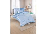 Bettwäsche WÄSCHEPUR Gr. 2, blau (mittelblau, bedruckt), B/L: 155cm x 200cm, Feinbiber, B/L: 80cm x 80cm, 2 Stk., Feinbiber, 100% Baumwolle, Bettwäsche, Bettwäsche