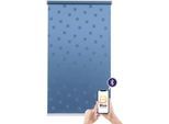 Elektrisches Rollo SUNLINES "Funky Square", blau (blau, weiß), B:70cm H:180cm, Kunststoff, Metall, Polyester, Rollos, Elektrisches Rollo, appgesteuert via Bluetooth, mit Akku und Motor, weißer Fallstab