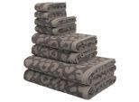 Handtuch Set OTTO HOME "Regona Leo, 8 tlg. Set, Premium Handtücher, 100% Baumwolle, 550 gr/m²", anthrazit, grau, 8, Frottier, Frottier, Obermaterial: 100% Baumwolle, Handtuch-Sets, Handtuch Set, Animal Print, Duschtücher, Handtücher, Gästetücher, Seiftücher