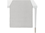 Tischläufer APELT "Stone", beige (natur), B:140cm L:46cm, Leinen, Polyester, Tischdecken, Tischläufer, mit Kettelrand