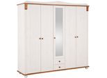 Kleiderschrank OTTO HOME "Adele", weiß (weiß, kirschbaumfarben), B:207cm H:191cm T:53,5cm, Massivholz, Schränke, Kleiderschrank, Massive Kiefer,Spiegel; Landhausstil