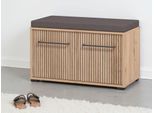 Schuhbank HOME AFFAIRE "Landes, Schuhschrank mit Sitzkissen, innen 2 Fächer, Schuhregal", braun (artisan eiche), B:80cm H:49cm T:40cm, Holzwerkstoff, Kunststoff, Metall, Sitzbänke, Schuhbank, Breite 80 cm, Artisan Eiche, Front mit schwarzen Streifen, Topseller