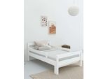 Kinderbett HOME AFFAIRE "Wenke, ausziehbar von 140 bis 200 cm, FSC", weiß, B:98,5cm H:62cm L:147cm, Betten, Kinderbett, massive Kiefer, mit Lattenrost, zeitlose Optik, Rausfallschutz
