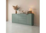 Sideboard BORCHARDT MÖBEL "Vaasa, Kommode mit 3 Vaasa, Kommode mit 3 Türen und 4 Schubkästen", grün (salbei), B:190cm H:79cm T:35cm, Holzwerkstoff, Sideboards, Sideboard, Sideboard Breite 190 cm, Höhe 79 cm, mit Push-to-open-Funktion