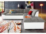 Ecksofa DOMO COLLECTION "Splash, aktuelle Sitz- und Rückensteppung, Materialmix, L-Form", grau (weiß, grau), B:271cm H:76cm T:232cm, Kunstleder SOFTLUX / Struktur (90% Polyester, 10% Polyacryl);Luxus-Microfaser (100% Polyester) / Struktur (90% Polyester, 10% Polyacryl), Sofas, Ecksofa, wahlweise mit Bettfunktion