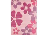 Kinderteppich LUXOR LIVING "Flair" Gr. 1, pink, B:60cm H:15mm L:115cm, Kunstfaser, Teppiche, Kinderteppich, Kurzflor, Blumen Design, Kinderzimmer