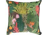 Dekokissen H.O.C.K. "Forever Green", grün (grün, geblümt gemustert), B:50cm H:10cm L:50cm, Polyacryl, Dekokissen_Sitzkissen_Kissenhüllen, Dekokissen, Outdoor geeignet, Wendekissenhülle mit Füllung, 1 Stück