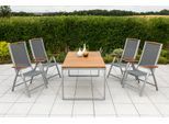 Garten-Essgruppe MERXX "»Siena«", grau (grau, grau, graphit), Aluminium, Massivholz, Polyester, Sitzmöbel-Sets, Garten-Essgruppe, Ausziehtisch: LxB: 150-200 x 90 cm