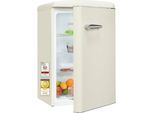 EXQUISIT Kühlschrank "RKS120-V-H-160C", Energieeffizienz: C, beige (magnolienweiß), Rechtsanschlag, nicht wechselbar, Kühlschränke, LED-Beleuchtung, verstellbare Glasböden, Retro-Design, Kühlschrank