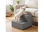 FEANDREA Hundetreppe, 2/3/4/5 Stufen Haustiertreppe aus grauem Cordstoff Waschbar hellgrau M