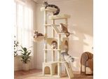FEANDREA Kratzbaum groß, 184,5cm hoch, für Große Katzen,Mehrkatzenhaushalt beige