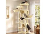 FEANDREA Kratzbaum groß,206cm hoch, für Große Katzen,Mehrkatzenhaushalt beige