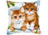 Kreuzstichkissen "2 Katzen im Schnee"