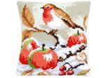 Kreuzstichkissen "Rotkehlchen & Apfel"