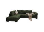P & B Ecksofa, Dunkelgrün, Holz, Buche, Streifen, 4-Sitzer, Füllung: Schaumstoff, L-Form, Ottomane links, 298x202 cm, Made in EU, Liegefunktion, seitenverkehrt erhältlich, Schlafen auf Sitzhöhe, Rücken echt, Armteil rechts, Wohnzimmer, Sofas & Couches, Wohnlandschaften, Ecksofas