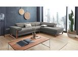 Ecksofa W.SCHILLIG "finn, Designsofa mit tollem Sitzkomfort, bequem, L-Form", grau (grau s22), B:281cm H:71cm T:230cm, Flachgewebe S22 (100% Polyester);Stoff S37 (100% Polyester);Longlife Xtra-Leder Z59: Glattleder mit modischer Prägung. Hautstärke 0, 9 - 1, 1 mm, Sofas, Ecksofa, German Design Award 2016, Fußgestell Nussbaum natur, Breite 281 cm