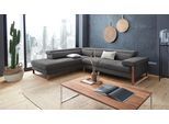 Ecksofa W.SCHILLIG "finn, Designsofa mit tollem Sitzkomfort, bequem, L-Form", grau (anthrazit s22), B:281cm H:71cm T:230cm, Flachgewebe S22 (100% Polyester);Stoff S37 (100% Polyester);Longlife Xtra-Leder Z59: Glattleder mit modischer Prägung. Hautstärke 0, 9 - 1, 1 mm, Sofas, Ecksofa, German Design Award 2016, Fußgestell Nussbaum natur, Breite 281 cm