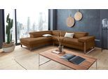 Ecksofa W.SCHILLIG "finn, Designsofa mit tollem Sitzkomfort, bequem, L-Form", braun (chocolate s37), B:281cm H:71cm T:230cm, Flachgewebe S22 (100% Polyester);Stoff S37 (100% Polyester);Longlife Xtra-Leder Z59: Glattleder mit modischer Prägung. Hautstärke 0, 9 - 1, 1 mm, Sofas, Ecksofa, German Design Award 2016, Fußgestell Nussbaum natur, Breite 281 cm