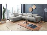 Ecksofa W.SCHILLIG "finn, Designsofa mit tollem Sitzkomfort, bequem, L-Form", grau (steel s22), B:281cm H:71cm T:230cm, Flachgewebe S22 (100% Polyester);Stoff S37 (100% Polyester);Longlife Xtra-Leder Z59: Glattleder mit modischer Prägung. Hautstärke 0, 9 - 1, 1 mm, Sofas, Ecksofa, German Design Award 2016, Fußgestell Nussbaum natur, Breite 281 cm