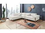 Ecksofa W.SCHILLIG "finn, Designsofa mit tollem Sitzkomfort, bequem, L-Form", weiß (weiß z59), B:281cm H:71cm T:230cm, Flachgewebe S22 (100% Polyester);Stoff S37 (100% Polyester);Longlife Xtra-Leder Z59: Glattleder mit modischer Prägung. Hautstärke 0, 9 - 1, 1 mm, Sofas, Ecksofa, German Design Award 2016, Fußgestell Nussbaum natur, Breite 281 cm