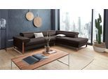 Ecksofa W.SCHILLIG "finn, Designsofa mit tollem Sitzkomfort, bequem, L-Form", braun (braun z59), B:281cm H:71cm T:230cm, Flachgewebe S22 (100% Polyester);Stoff S37 (100% Polyester);Longlife Xtra-Leder Z59: Glattleder mit modischer Prägung. Hautstärke 0, 9 - 1, 1 mm, Sofas, Ecksofa, German Design Award 2016, Fußgestell Nussbaum natur, Breite 281 cm