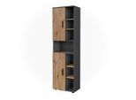Vicco Hochschrank, Anthrazit, Honigeiche, Holzwerkstoff, 8 Fächer, Rechteckig, 50x172x30 cm, Badezimmer, Badezimmerschränke, Hochschränke