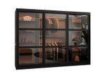 Abiks Möbel Schwebetürenschrank, Schwarz, Holz, Nachbildung, 9 Fächer, 250x200x62 cm, Schlafzimmer, Kleiderschränke, Schwebetürenschränke