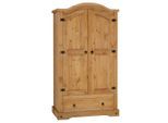 CARO-Möbel Kleiderschrank, Natur, Holz, Kiefer, Vintage, 103x188x57 cm, Schlafzimmer, Kleiderschränke, Drehtürenschränke