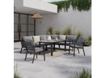 Amatio Dining-Loungeset , Anthrazit, Grau , Metall, Textil, Stein , 18-teilig , Füllung: Polyester,Schaumstoff , L-Form, seitenverkehrt montierbar , 271x209 cm , Gartenmöbel, Gartengarnituren, Gartenmöbel-Set