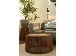 Beistelltisch SIT "T-RATTAN SIDE TABLE LARGE aus Rattan mit recycelter Teakholzplatte", beige (natur), B:45cm H:38cm, Tische, Beistelltisch, Konisches Rattangestell mit Platte aus recyceltem Teakholz