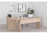 Eckschreibtisch FMD "Tiell", braun (eichefarben), B:205cm H:76cm T:155cm, Tische, Eckschreibtisch, Winkelschreibtisch, Bürotisch, beidseitig montierbar, 205/155 cm