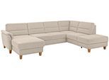 Wohnlandschaft HOME AFFAIRE "Palmera U-Form, B: 308 cm", beige (natur), B:308cm H:89cm T:212cm, 100% Polyester;Struktur (100% Polyester);Luxus-Microfaser in Lederoptik (100% Polyester), Sofas, Wohnlandschaft, optional Bettfunktion & Bettkasten, Federkern