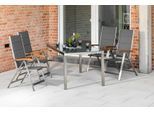 Garten-Essgruppe MERXX "Ferrara", grau, B:62cm H:116cm T:101cm, Edelstahl, FSC-zertifiziertes Massivholz, Polyester, Sitzmöbel-Sets, Garten-Essgruppe, 4 Klappsessel, Gartentisch