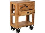 Küchenwagen SIT "RUSTIC aus Mangoholz mit Rollen & Stauraum", beige (natur, antik), B:60cm H:80cm T:30cm, Rollwagen, Küchenwagen, Flexibel beweglich dank 4 Metallrollen und offenem Fach