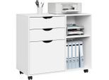 Woltu Rollcontainer, Weiß, Holzwerkstoff, 1 Fächer, 3 Schubladen, Rechteckig, 80x69.5x39.5 cm, Arbeitszimmer, Container