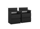 Vicco Nachttisch, Schwarz, Holzwerkstoff, 4 Fächer, 2 Schubladen, Rechteckig,Rechteckig, 39.6x59.1x32.3 cm, Schlafzimmer, Nachttische