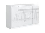 Mobelsta Kommode, Weiß Hochglanz, Holzwerkstoff, Teilmassiv,Strukturbuche, 2 Schubladen, 120x78.5x39 cm, Wohnzimmer, Kommoden & Sideboards, Kommoden