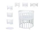 waldin Babybett, Weiß, Textil, Echtholz,Buche, Oval, 73x125 cm, FSC 100%, Babymöbel, Babybetten, Gitterbett